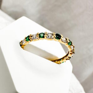 Anillo Talla 7.25 Verde y Blanco de Oro 18K