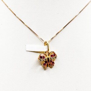 Dije Mariposa Rosa y Blanca de Oro 18K